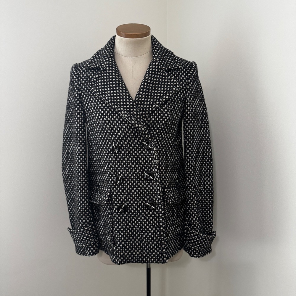 Alice + Olivia Small Wool Blend Black White Peacoat Minimalist Classic Capsule